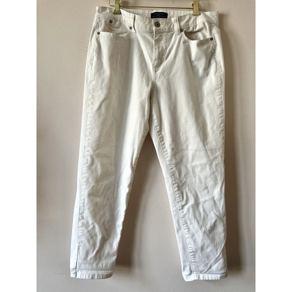 Talbots Simply Flattering Boyfriend White Jeans Size 12 Mid Rise Stretch
